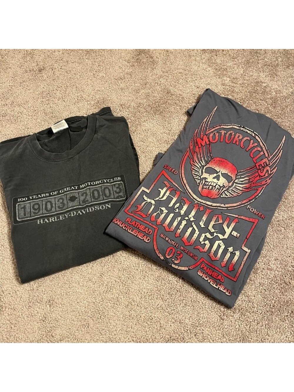 Vtg Harley-Davidson Graphic Tees 2003 Lot Skull & Logo Design Gray Mens 3XL